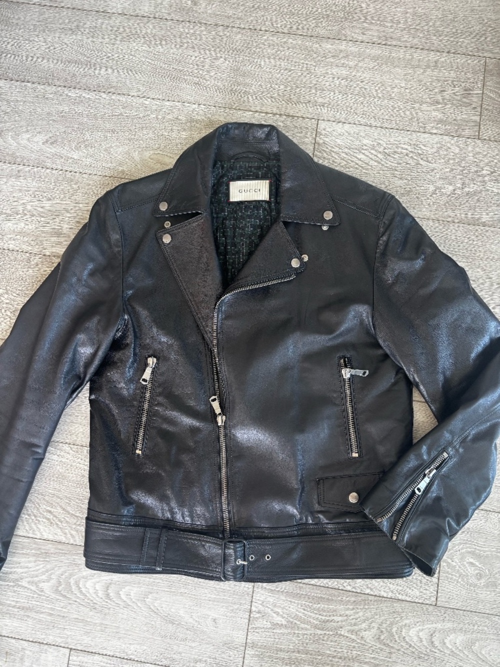 GUCCI Black leather biker jacket - Mens Size 48